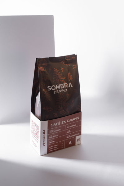 Café en grano Sombra de Pino, tostado, en bolsa de 250 gramos, de villa rica peru